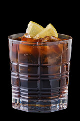 Glass of refreshing cold cola with ice