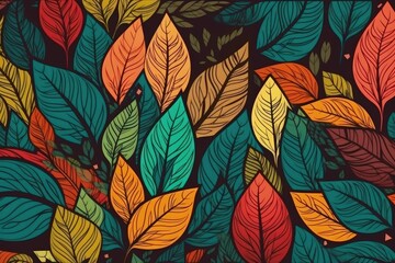 vibrant leaf pattern on a dark background. Generative AI