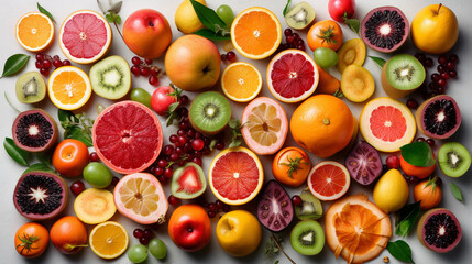 Fruit mix, abstract fruit background. View from above. Ai generated