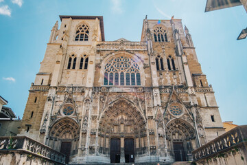 View of the facade of the Saint Maurice Cathedral a medieval church in Vienne Isere France - obrazy, fototapety, plakaty
