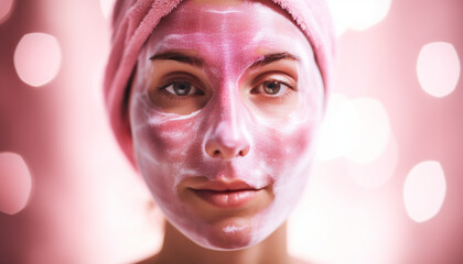 woman in pink beauty face mask