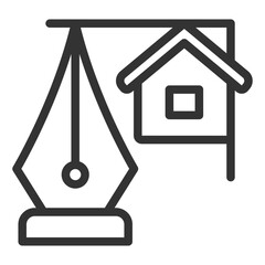 House drawing and drawing pen - icon, illustration on white background, outline style
