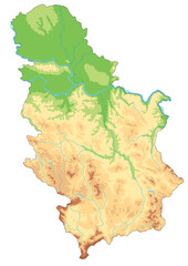 Highly detailed Serbia physical map.