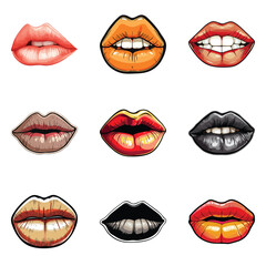 Obraz premium Lips Flat Icon Set Isolated On White Background