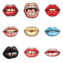 Lips Flat Icon Set Isolated On White Background