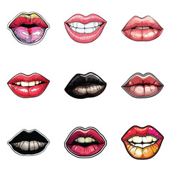 Lips Flat Icon Set Isolated On White Background