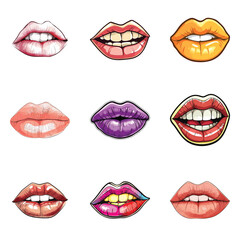 Obraz premium Lips Flat Icon Set Isolated On White Background