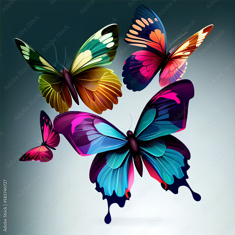 Wall mural pretty and colorful butterflies Generative AI