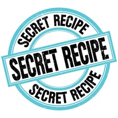 SECRET RECIPE text on blue-black round stamp sign