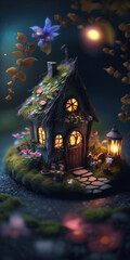 Little fairy house, night, Generative AI