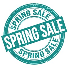 SPRING SALE text written on blue round stamp sign