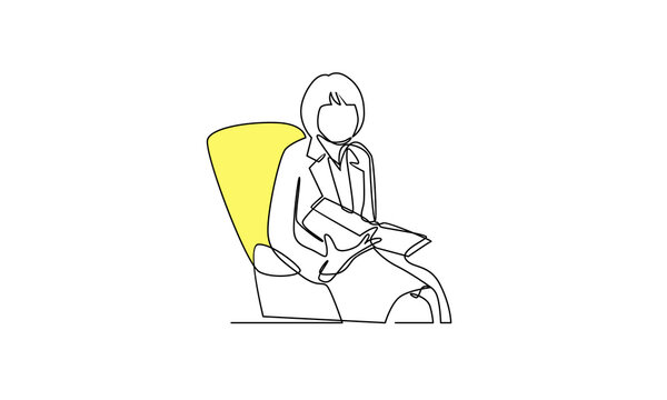 continuous-line-businesswoman-sitting-sofa-while-reading-book-illustration