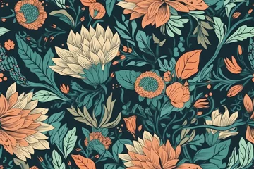 Möbelaufkleber vibrant floral pattern with orange and blue flowers. Generative AI © AkuAku