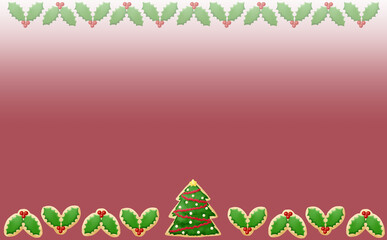 クリスマス☆イラスト素材 柊とツリーとのアイシングクッキー 赤背景 色違い・差分有