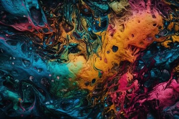 colorful abstract painting with a close-up view of the brushstrokes and textures. Generative AI