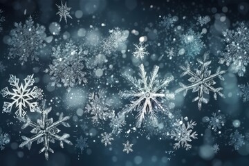 Fototapeta na wymiar floating snowflakes in a winter sky. Generative AI