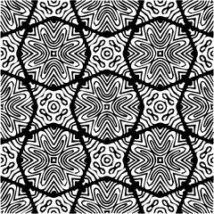 Background with abstract shapes. Black and white texture. Seamless monochrome repeating pattern for web page, textures, card, poster, fabric, textile.