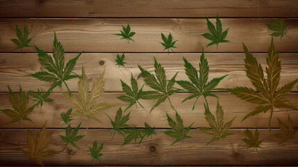 Canabis Leafs on a wooden desk