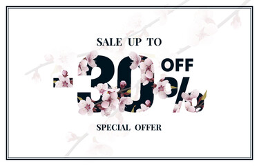 Special spring discount as a gift to the buyer, -30 Percentage off sale. Vector illustration