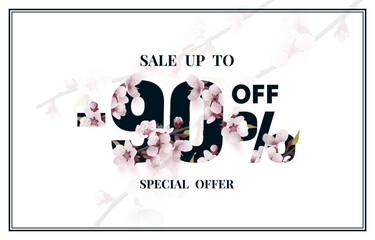 Special spring discount as a gift to the buyer, -90 Percentage off sale. Vector illustration