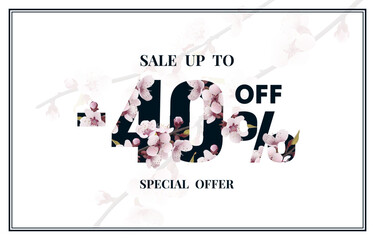 Special spring discount as a gift to the buyer, -40 Percentage off sale. Vector illustration