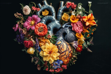 Obraz premium Blooming Love: A Joyful Heart of Spring Flowers Concept. Ai generated