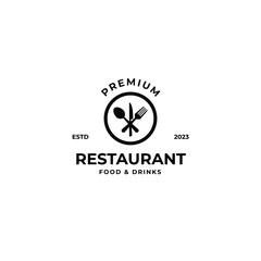 Vector circle spoon fork knife logo design illustration
