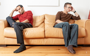 Gay Lifestyle: Cold Shoulder. A stubborn moment of silent disagreement between a same sex, mixed...