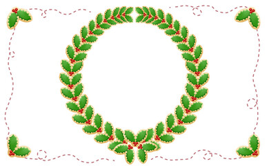 クリスマス☆ミシン目入りイラスト素材 柊のリースのアイシングクッキー 白背景 色違い・差分有
