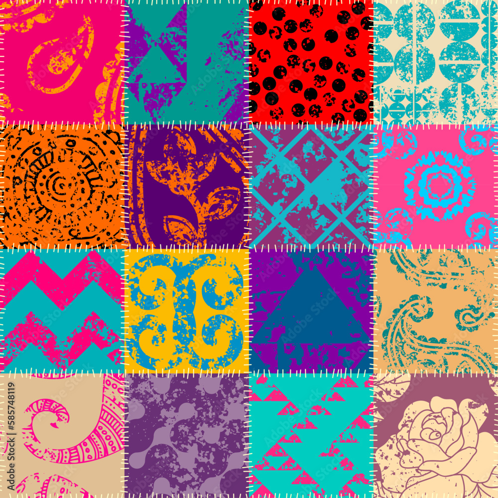 Aufkleber Geometric abstract pattern. Intersection patchwork plaid style