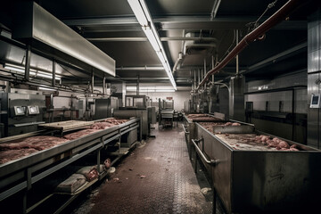 Inside the Meat Factory, Highlighting the processes involved in the production of meat products. ai generated