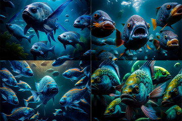 Obraz na płótnie Canvas Poissons géants dans les profondeurs de l'océan - Générative iA