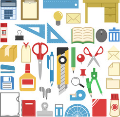 文房具のシンプルなカラーポップイラストセット