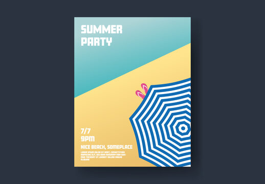 Beach Party Poster Template with Blue Umbrella
