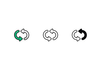 refresh icons set with 3 styles, vector stock illustration