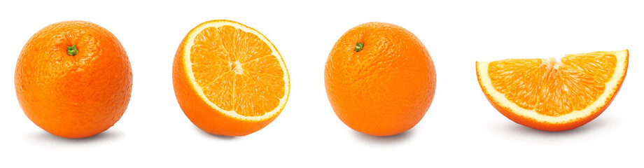 orange fruit with cut of orange isolated on white background. clipping path