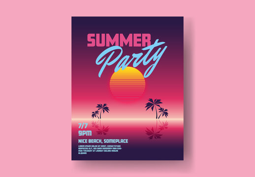 Modern 80s Retro Summer Party Poster Template