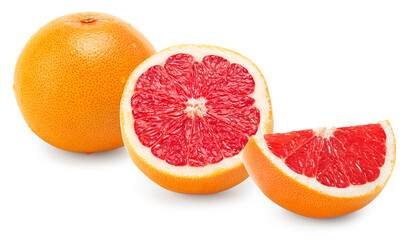 grapefruit with cut of grapefruit isolated on white background. clipping path