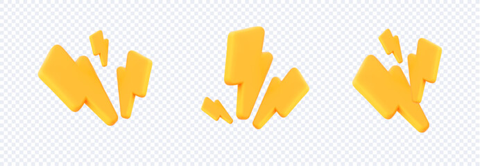 Yellow Lightning bolt icon. 3d lightning strike. In plastic cartoon style. Vector illustration. © Kari_designer