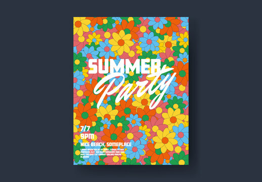 Summer Party Flower Poster Template