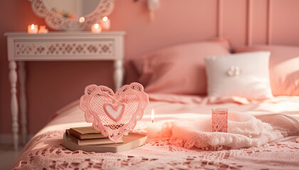 Honeymoon or anniversary concept. Romantic cozy room with precious details