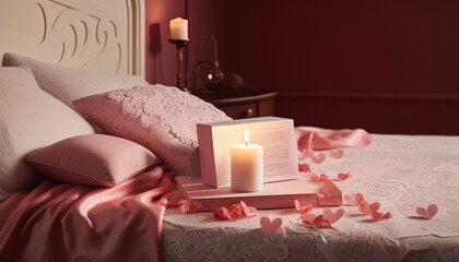 Valentine's Day on honeymoon or anniversary. Cozy room with details