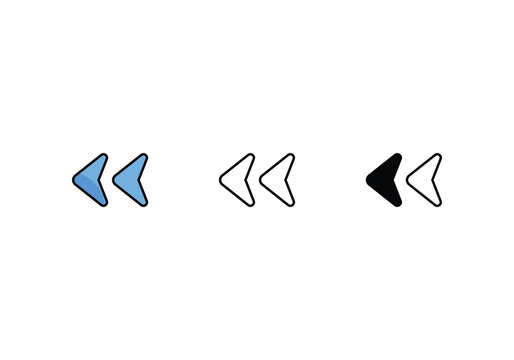 arrrow left icons set with 3 styles, vector stock illustration
