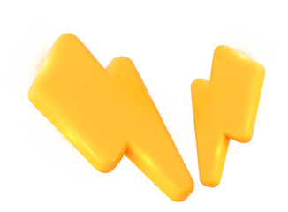 Gold thunderbolt sign 3d icon.