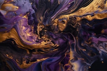 Obraz premium an Abstract Painting with Gold and Purple Colors. Generative AI