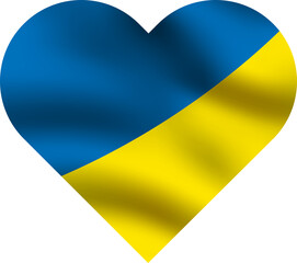 Heart Ukraine flag in png. Flag of Ukraine in heart shape in png. National symbol in 3D. Realistic Ukrainian flag symbol in heart. Blue and yellow symbol.