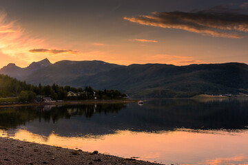 Beautiful sunset over a lake in Senja Island,  Norway