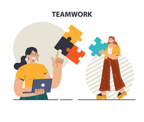 Teamwork. Office characters collaborating for additional business