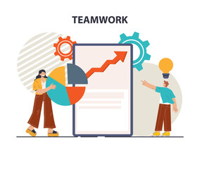 Teamwork. Office characters collaborating for additional business