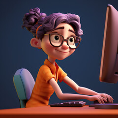 Cartoon character working on a computer, business, Generative AI